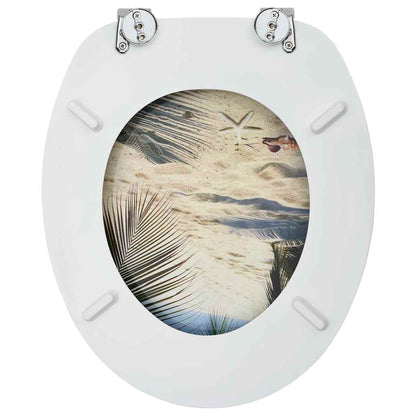 vidaXL WC Toilet Seat with Lid MDF Beach Design