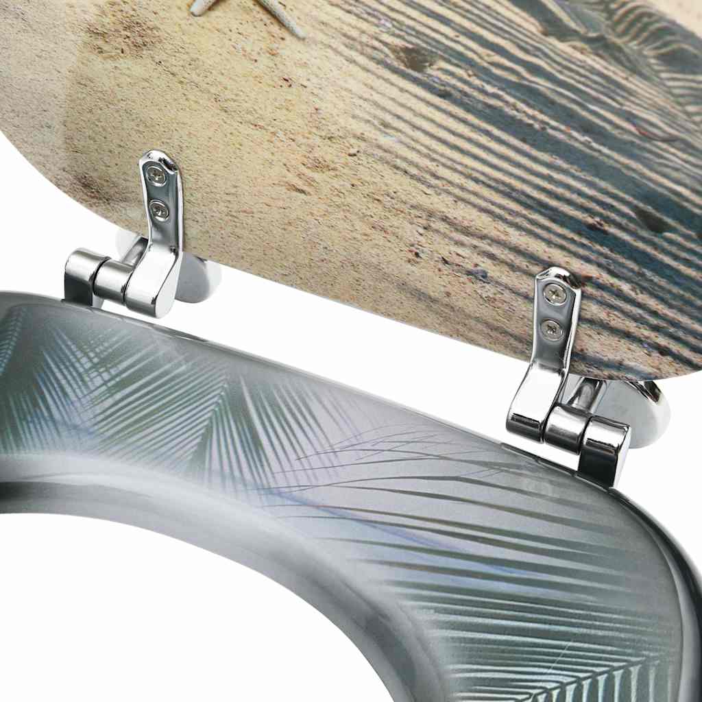 vidaXL WC Toilet Seat with Lid MDF Beach Design