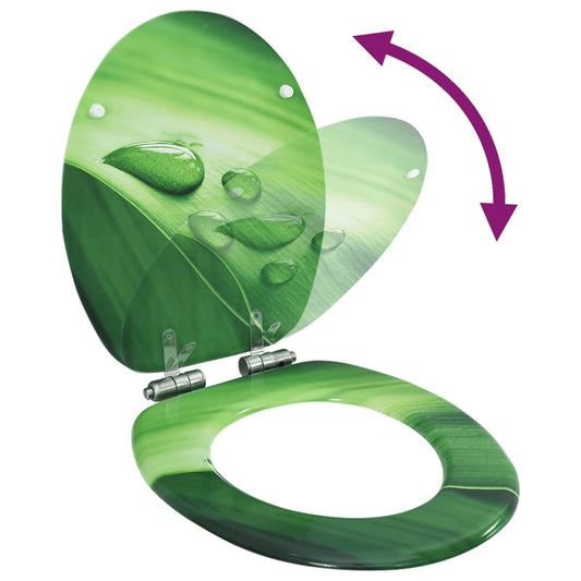 146915 vidaXL WC Toilet Seat with Soft Close Lid MDF Green Water Drop Design