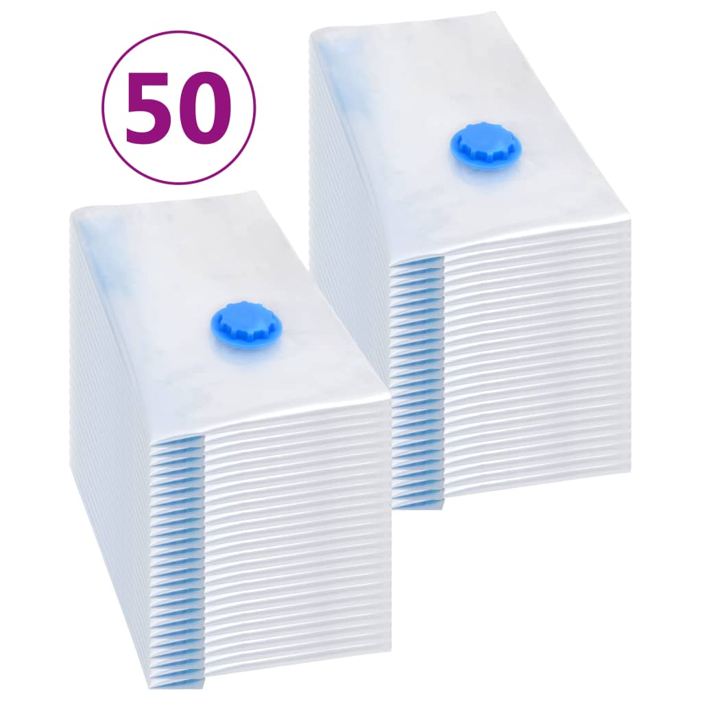 vidaXL Vacuum Travel Bag | Set of 50 | Transparent and Blue | Plastic