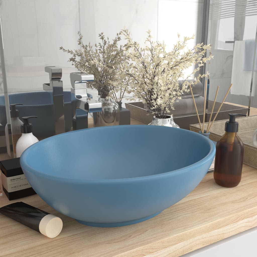 vidaXL Luxury Basin Oval-shaped Matt Light Blue 40x33 cm Ceramic