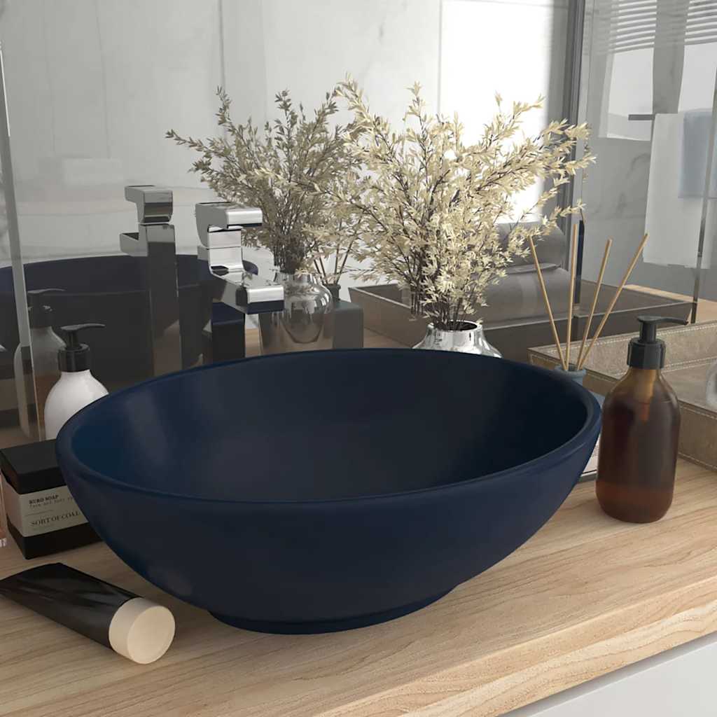 vidaXL Luxury Basin Oval-shaped Matt Dark Blue 40x33 cm Ceramic