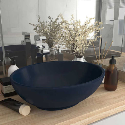 vidaXL Luxury Basin Oval-shaped Matt Dark Blue 40x33 cm Ceramic