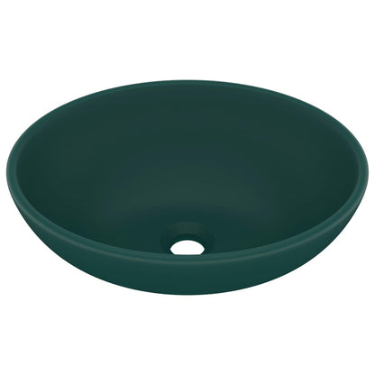 vidaXL Luxury Basin Oval-shaped Matt Dark Green 40x33 cm Ceramic