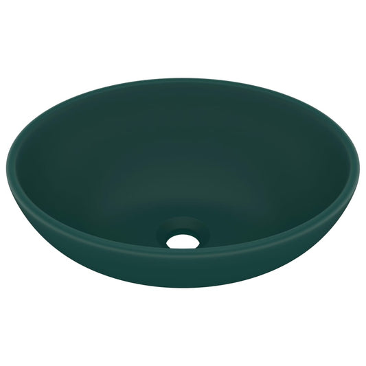 vidaXL Luxury Basin Oval-shaped Matt Dark Green 40x33 cm Ceramic