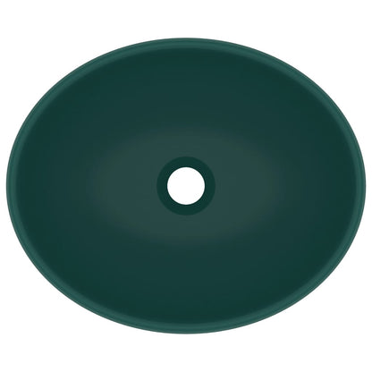 vidaXL Luxury Basin Oval-shaped Matt Dark Green 40x33 cm Ceramic
