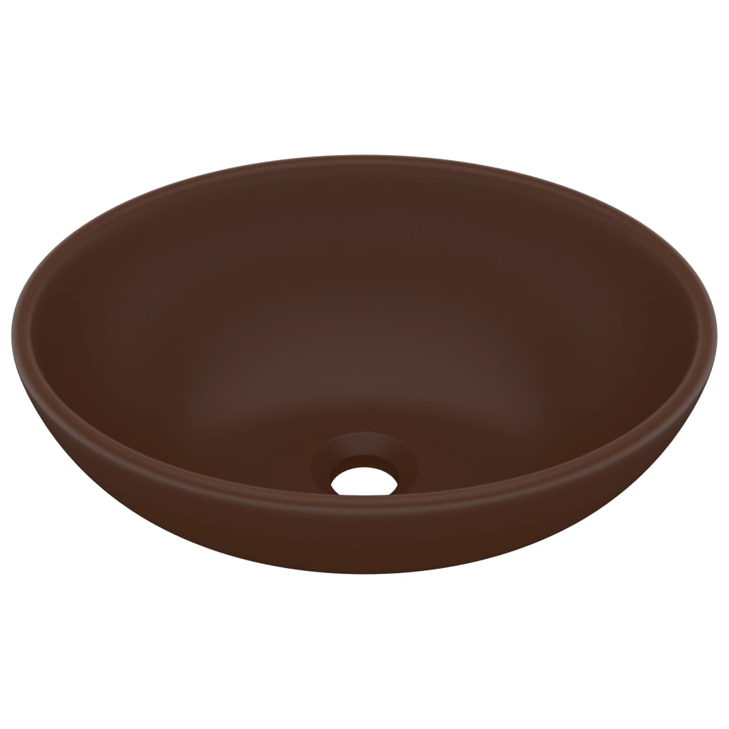 vidaXL Luxury Basin Oval-shaped Matt Dark Brown 40x33 cm Ceramic