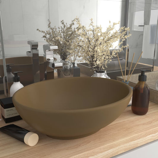 vidaXL Luxury Basin Oval-shaped Matt Cream 40x33 cm Ceramic