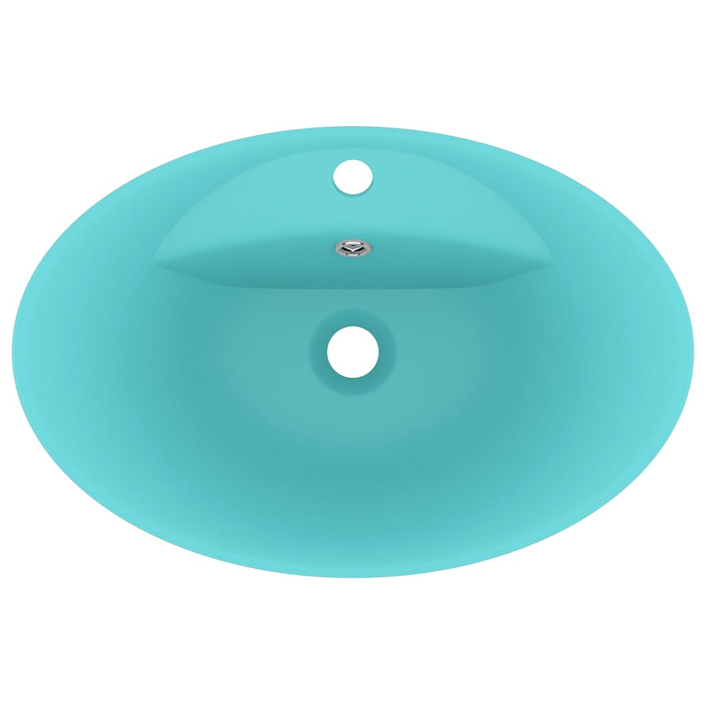 vidaXL Luxury Basin Overflow Oval Matt Light Green 58.5x39 cm Ceramic