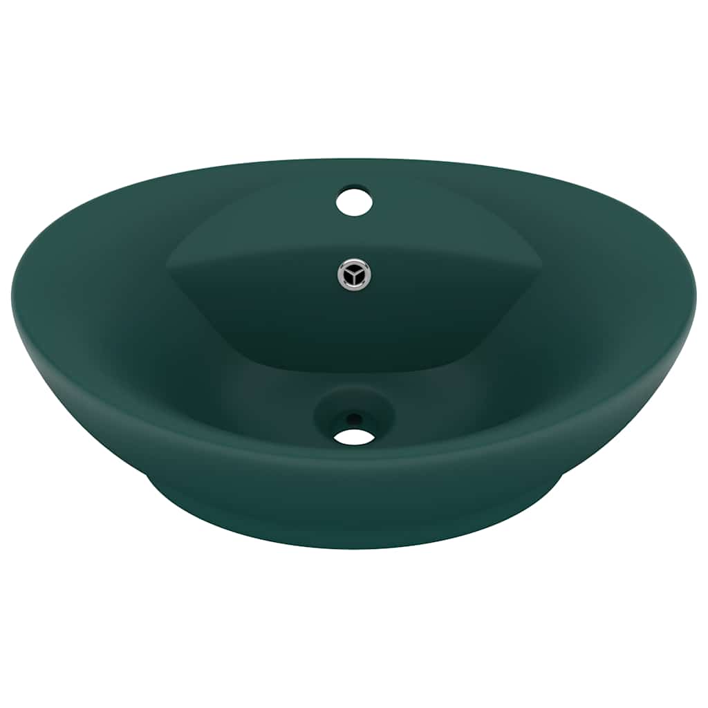 vidaXL Luxury Basin Overflow Oval Matt Dark Green 58.5x39 cm Ceramic