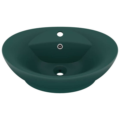 vidaXL Luxury Basin Overflow Oval Matt Dark Green 58.5x39 cm Ceramic