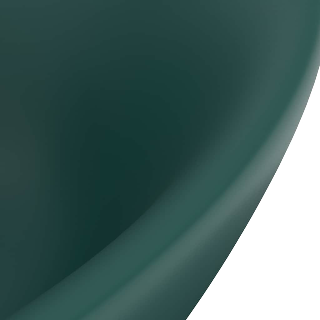 vidaXL Luxury Basin Overflow Oval Matt Dark Green 58.5x39 cm Ceramic