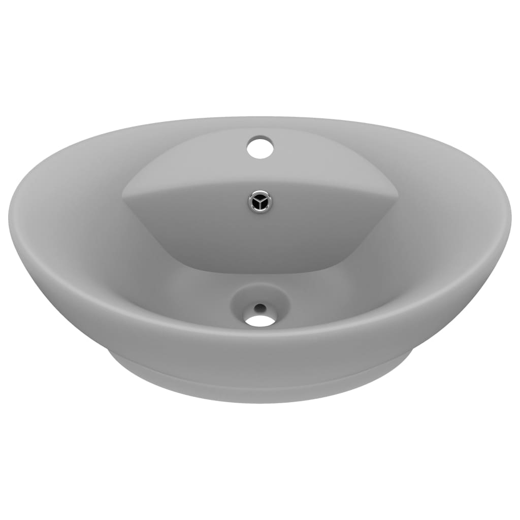 vidaXL Luxury Basin Overflow Oval Matt Light Grey 58.5x39 cm Ceramic