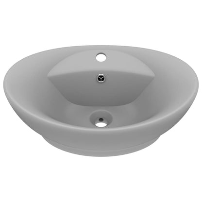 vidaXL Luxury Basin Overflow Oval Matt Light Grey 58.5x39 cm Ceramic