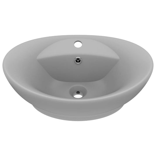 vidaXL Luxury Basin Overflow Oval Matt Light Grey 58.5x39 cm Ceramic