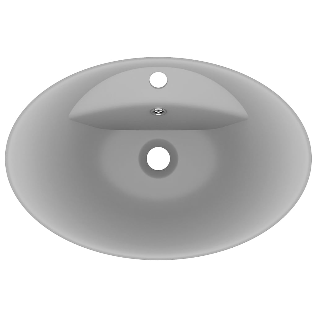 vidaXL Luxury Basin Overflow Oval Matt Light Grey 58.5x39 cm Ceramic