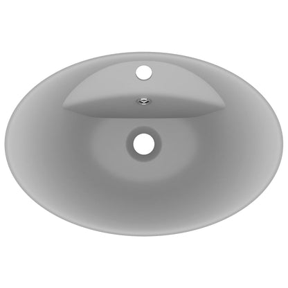 vidaXL Luxury Basin Overflow Oval Matt Light Grey 58.5x39 cm Ceramic