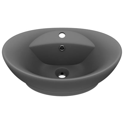 vidaXL Luxury Basin Overflow Oval Matt Dark Grey 58.5x39 cm Ceramic