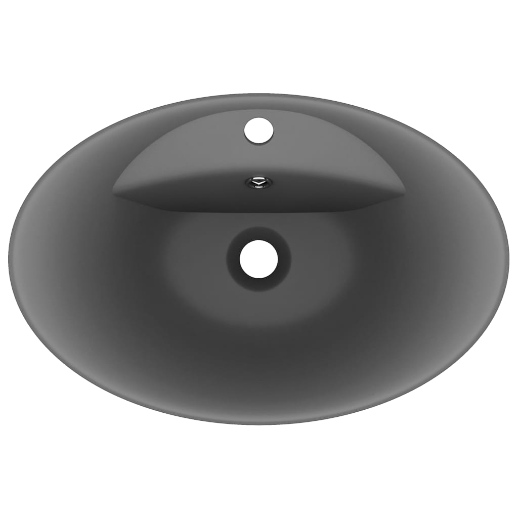 vidaXL Luxury Basin Overflow Oval Matt Dark Grey 58.5x39 cm Ceramic