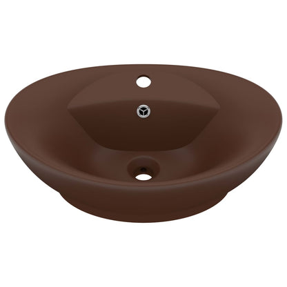 vidaXL Luxury Basin Overflow Oval Matt Dark Brown 58.5x39 cm Ceramic