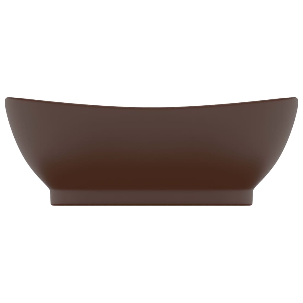 vidaXL Luxury Basin Overflow Oval Matt Dark Brown 58.5x39 cm Ceramic