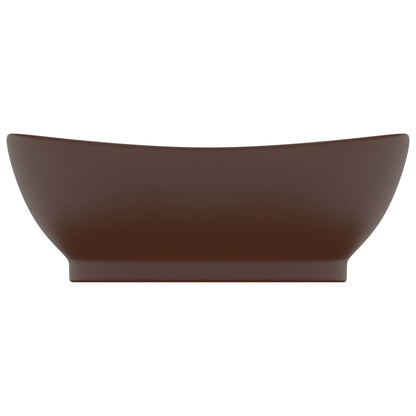 vidaXL Luxury Basin Overflow Oval Matt Dark Brown 58.5x39 cm Ceramic