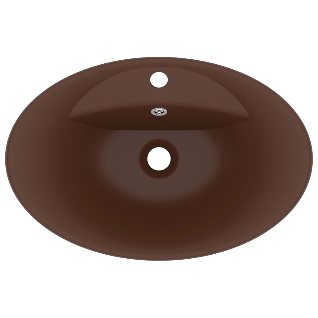 vidaXL Luxury Basin Overflow Oval Matt Dark Brown 58.5x39 cm Ceramic