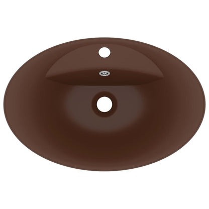 vidaXL Luxury Basin Overflow Oval Matt Dark Brown 58.5x39 cm Ceramic