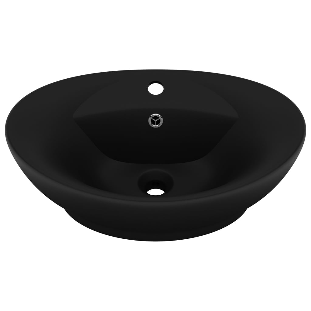 vidaXL Luxury Basin Overflow Oval Matt Black 58.5x39 cm Ceramic