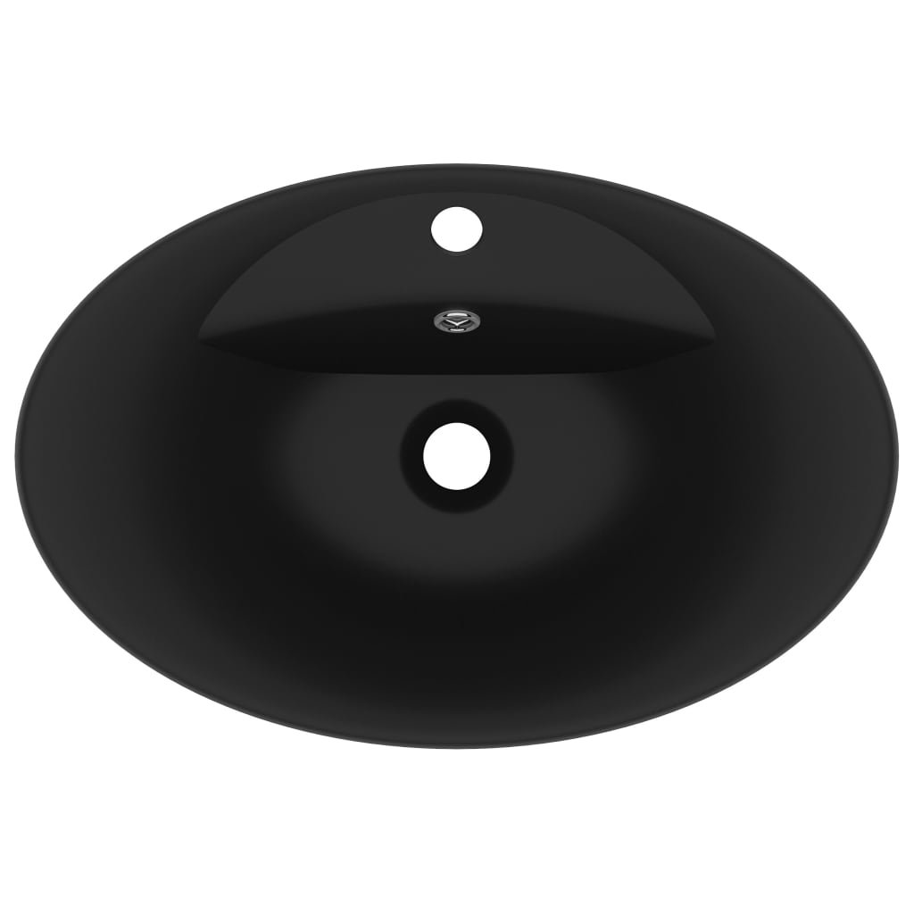 vidaXL Luxury Basin Overflow Oval Matt Black 58.5x39 cm Ceramic
