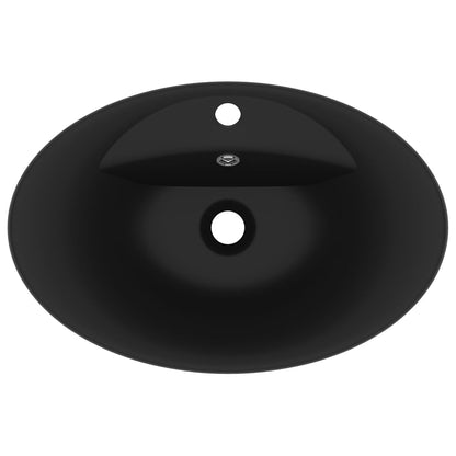 vidaXL Luxury Basin Overflow Oval Matt Black 58.5x39 cm Ceramic
