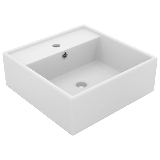 vidaXL Luxury Basin Overflow Square Matt White 41x41 cm Ceramic