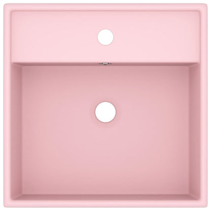 vidaXL Luxury Basin Overflow Square Matt Pink 41x41 cm Ceramic