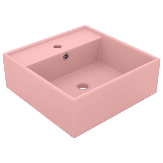 146944 vidaXL Luxury Basin Overflow Square Matt Pink 41x41 cm Ceramic