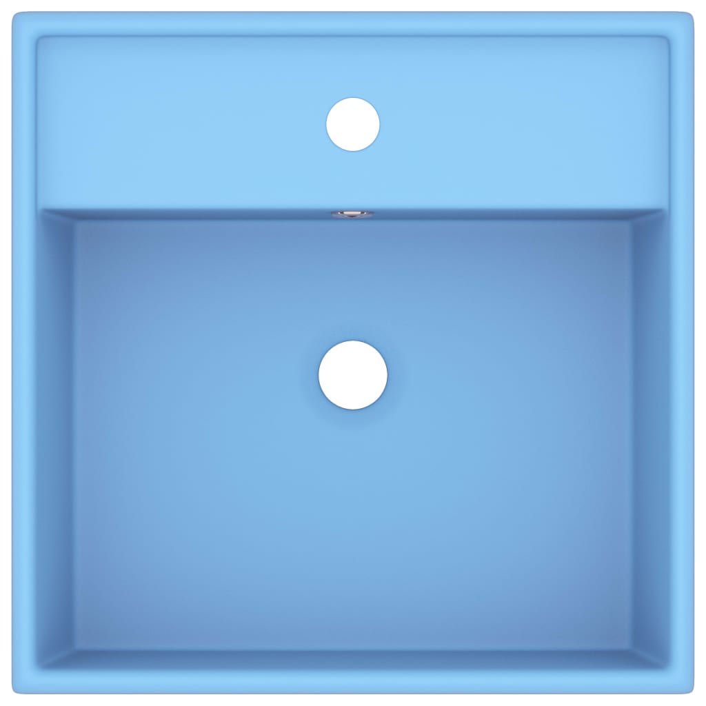 vidaXL Luxury Basin Overflow Square Matt Light Blue 41x41 cm Ceramic