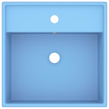 vidaXL Luxury Basin Overflow Square Matt Light Blue 41x41 cm Ceramic
