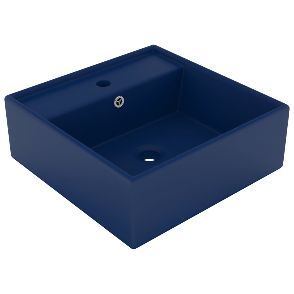 vidaXL Luxury Basin Overflow Square Matt Dark Blue 41x41 cm Ceramic