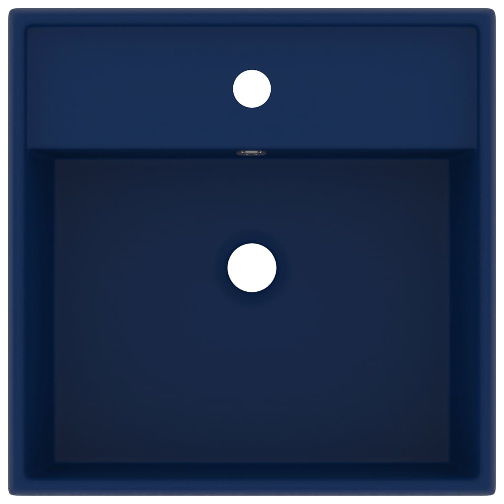vidaXL Luxury Basin Overflow Square Matt Dark Blue 41x41 cm Ceramic