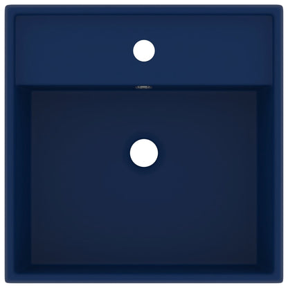 vidaXL Luxury Basin Overflow Square Matt Dark Blue 41x41 cm Ceramic