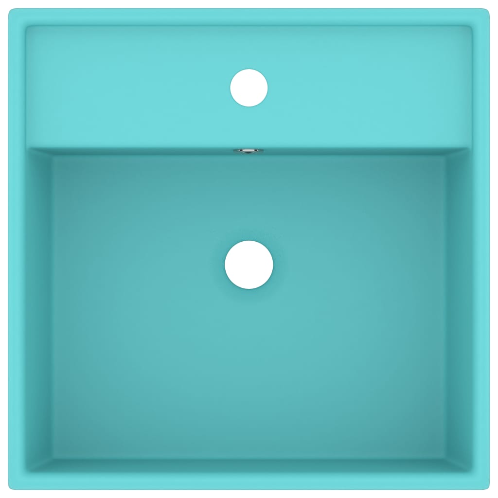 vidaXL Luxury Basin Overflow Square Matt Light Green 41x41 cm Ceramic