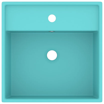 vidaXL Luxury Basin Overflow Square Matt Light Green 41x41 cm Ceramic