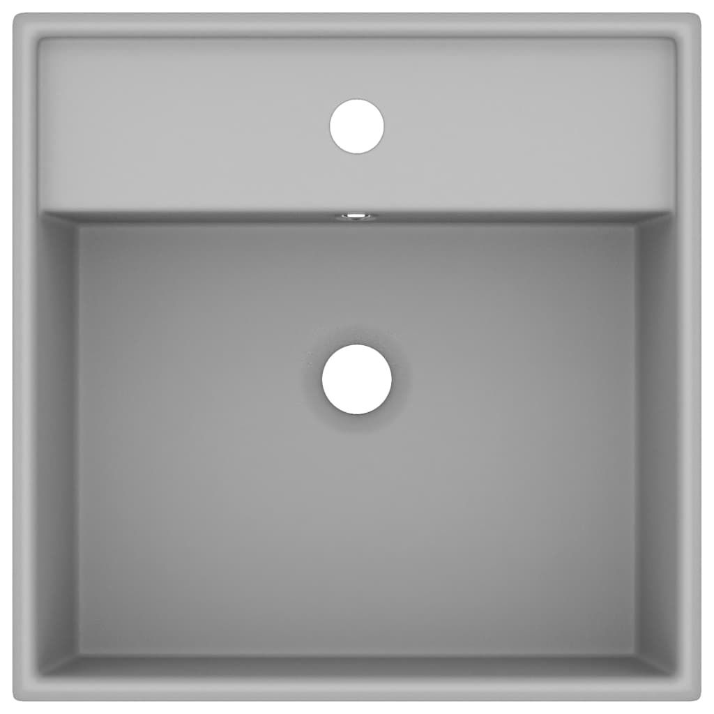 vidaXL Luxury Basin Overflow Square Matt Light Grey 41x41 cm Ceramic