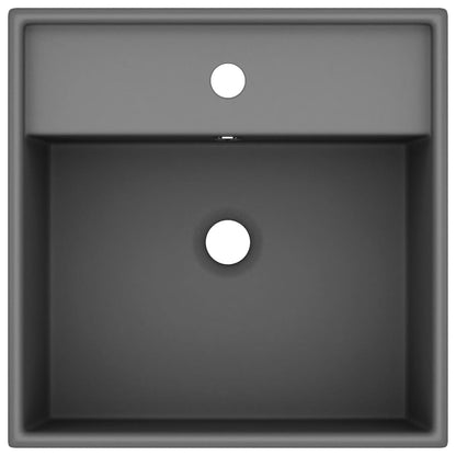 vidaXL Luxury Basin Overflow Square Matt Dark Grey 41x41 cm Ceramic