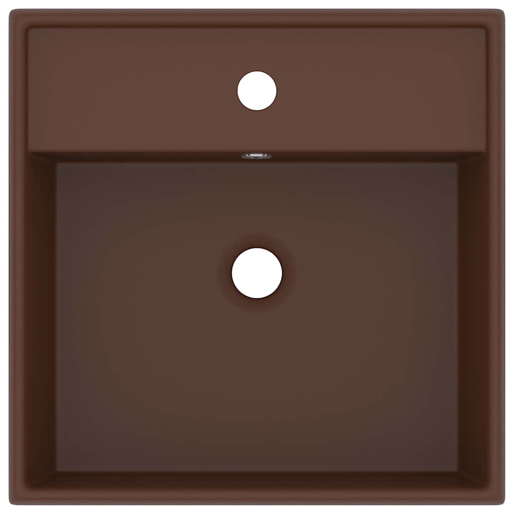 vidaXL Luxury Basin Overflow Square Matt Dark Brown 41x41 cm Ceramic