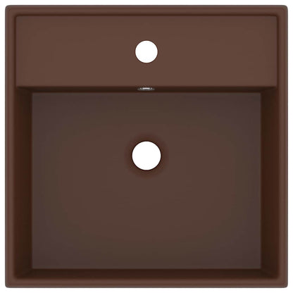 vidaXL Luxury Basin Overflow Square Matt Dark Brown 41x41 cm Ceramic