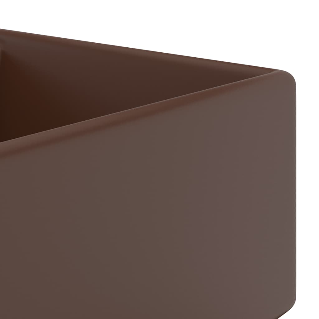 vidaXL Luxury Basin Overflow Square Matt Dark Brown 41x41 cm Ceramic