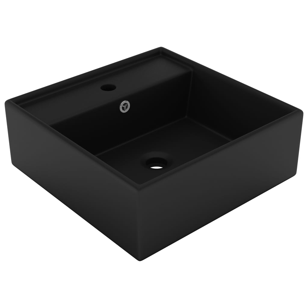 vidaXL Luxury Basin Overflow Square Matt Black 41x41 cm Ceramic
