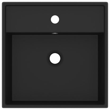 vidaXL Luxury Basin Overflow Square Matt Black 41x41 cm Ceramic