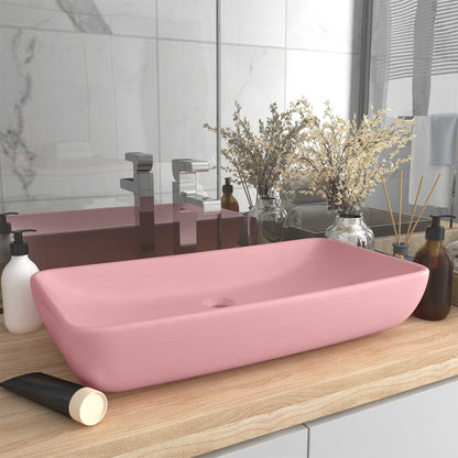 146955 vidaXL Luxury Basin Rectangular Matt Pink 71x38 cm Ceramic