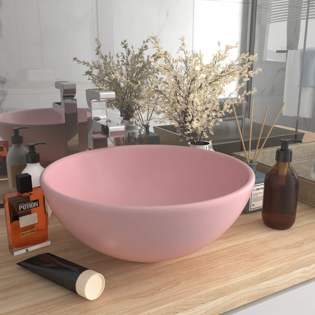 vidaXL Luxury Bathroom Basin Round Matt Pink 32.5x14 cm Ceramic